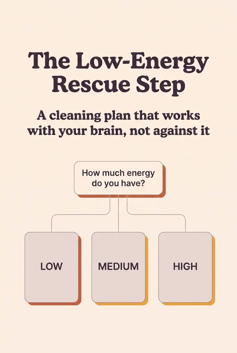 The Low-Energy Rescue Step: a cleaning plan that works with your brain, not against it.